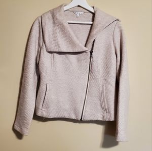 CAbi Ryder Moto Jacket Coat Blazer Sz M Beige Asymmetrical Full Zip